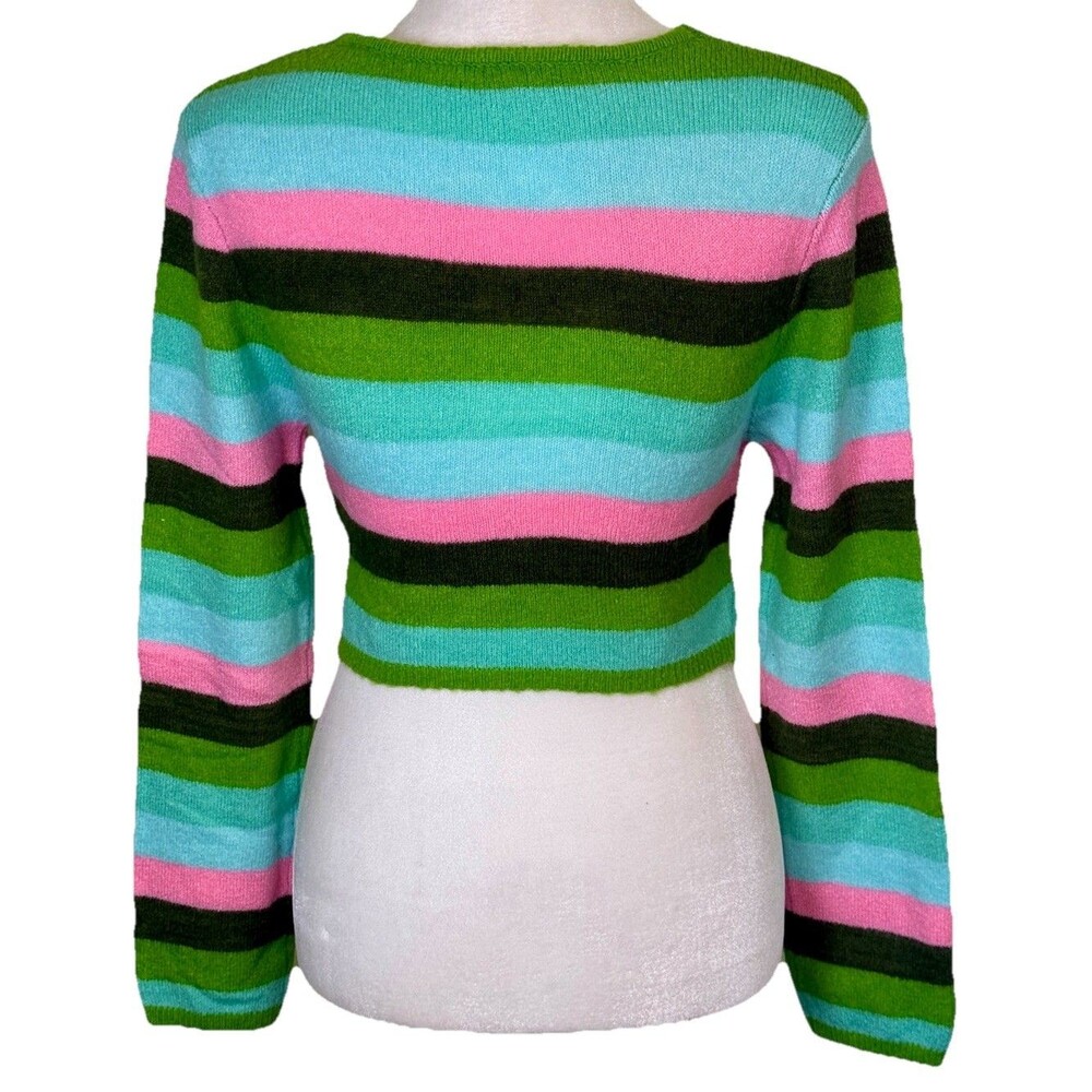 Women Y2K Colorblock Stripe Cropped Knit Top Candycore Dopamine Dressing Sz Med - Picture 3 of 7